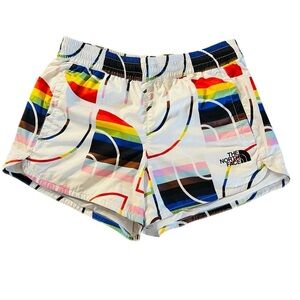 THE NORTH FACE WOMEN’S ATHLETIC SHORTS WHITE & RAINBOW COLORS SIZE SMALL